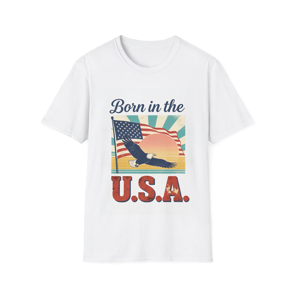 Born in the U.S.A. T-Shirt — Vintage American Flag Graphic