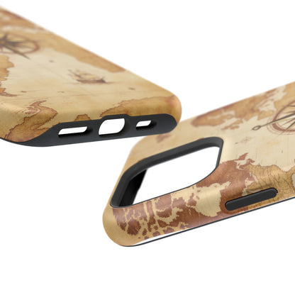 Vintage World Map Compass Phone Case — Nautical Explorer Impact-Resistant Case