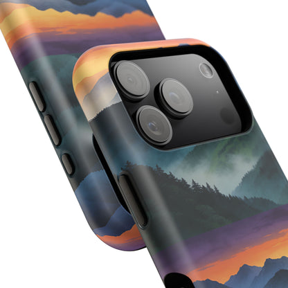 Mountain Mist Sunset Phone Case — Impact-Resistant Protective Cover