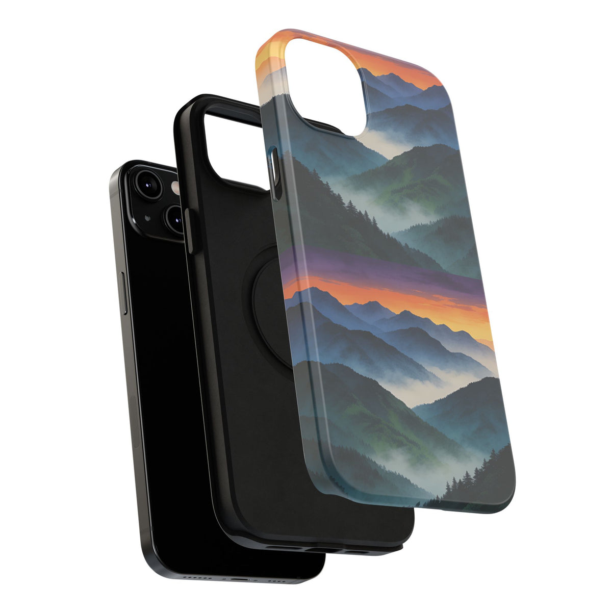 Mountain Mist Sunset Phone Case — Impact-Resistant Protective Cover