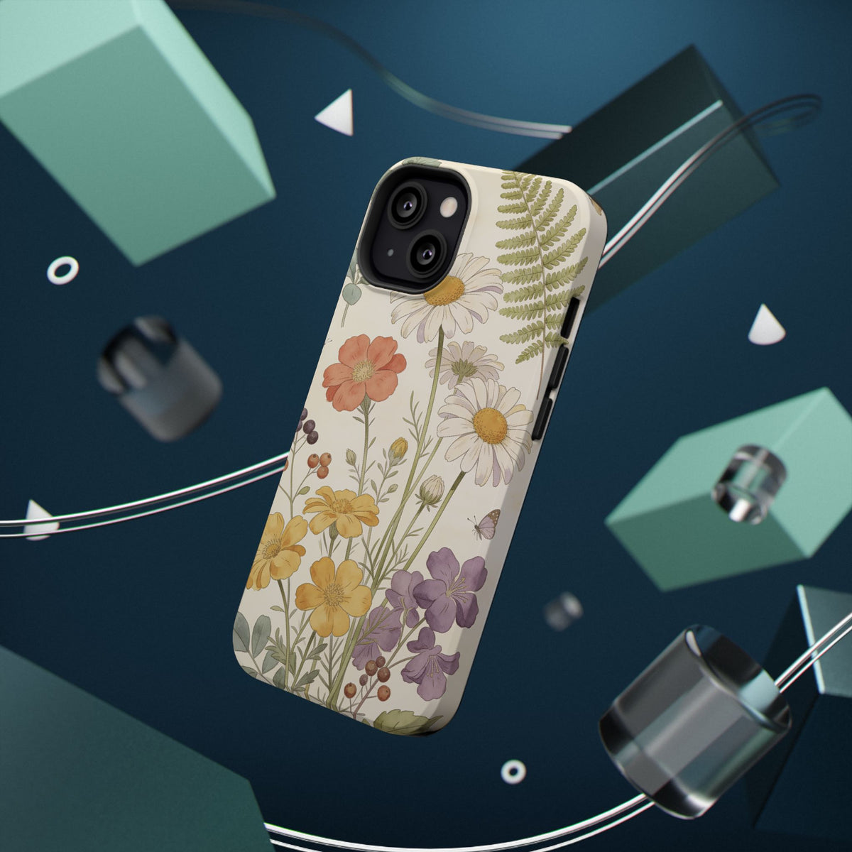 Floral Wildflower Impact-Resistant Phone Case — Daisy & Fern Protective Cover