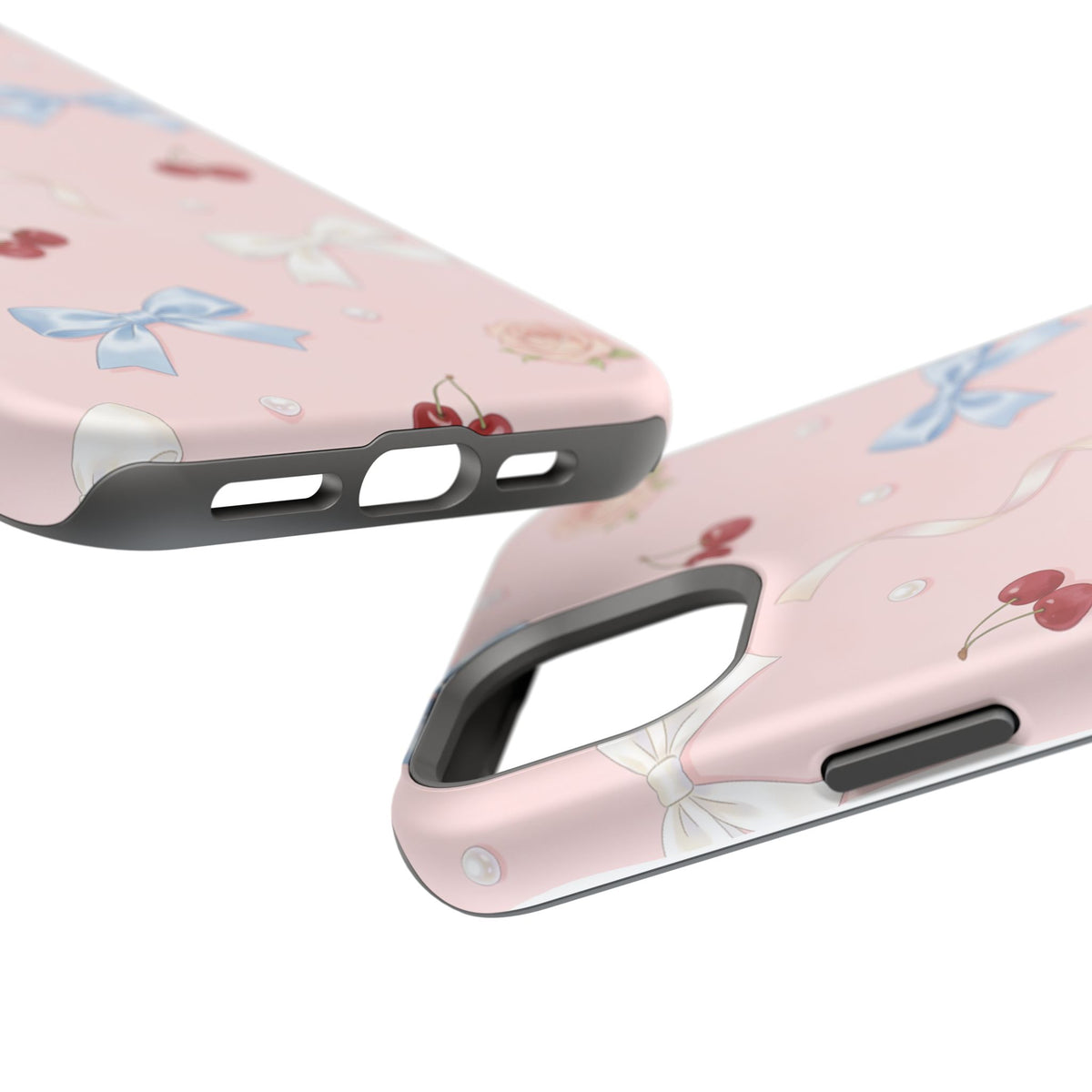 Pink Ribbon & Cherry Impact Phone Case — Cute Floral Bow Protective Case