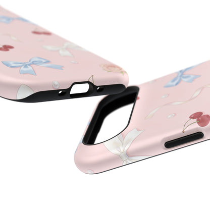 Pink Ribbon & Cherry Impact Phone Case — Cute Floral Bow Protective Case