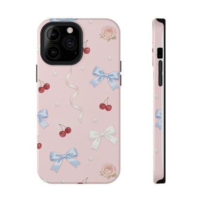 Pink Ribbon & Cherry Impact Phone Case — Cute Floral Bow Protective Case