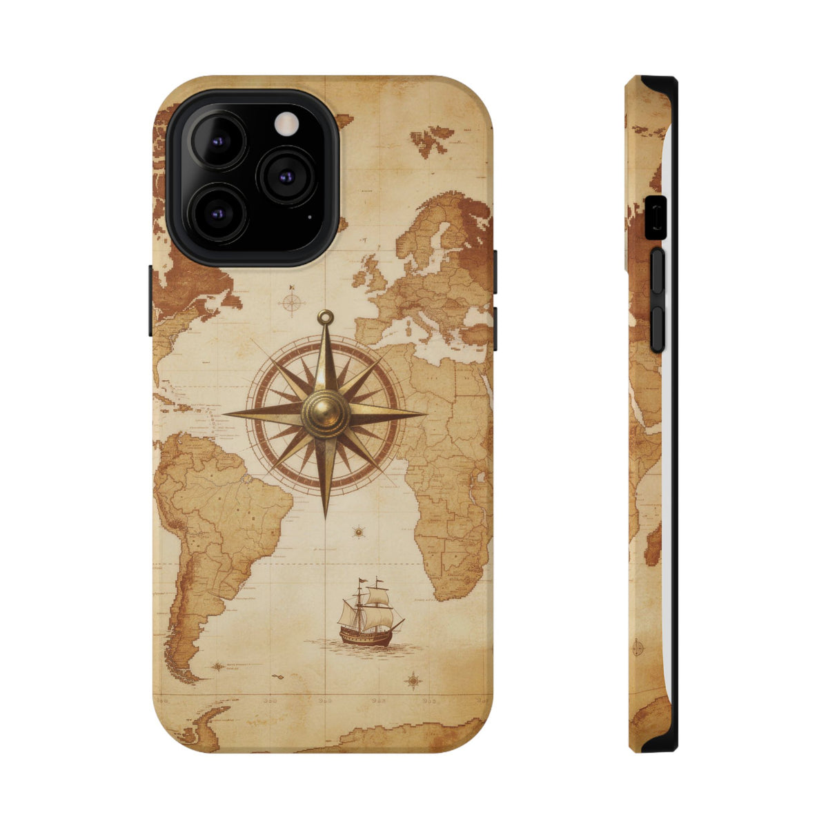 Vintage World Map Compass Phone Case — Nautical Explorer Impact-Resistant Case