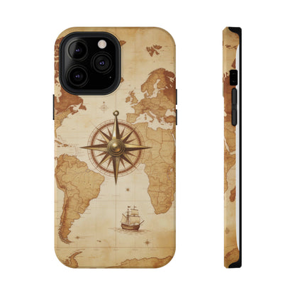 Vintage World Map Compass Phone Case — Nautical Explorer Impact-Resistant Case