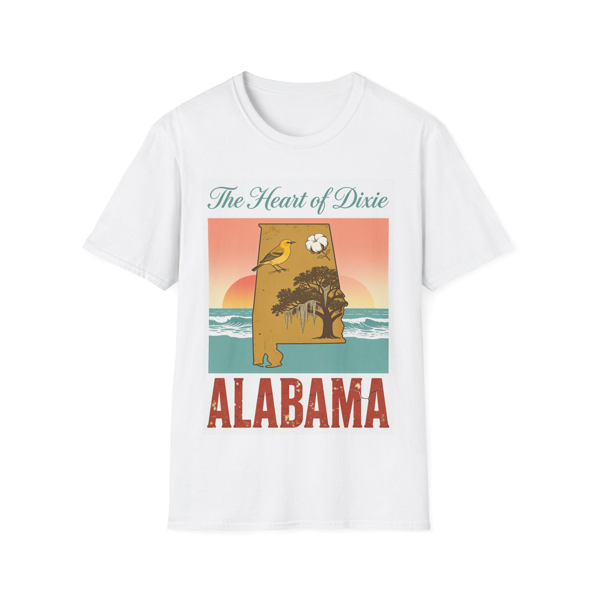 The Heart of Dixie Alabama State T-Shirt | Yellow Bird Cotton Boll