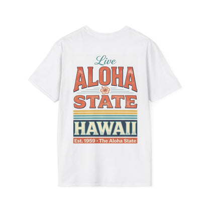 The Aloha State T-Shirt | Hawaii Retro Sunset Palm Beach Graphic