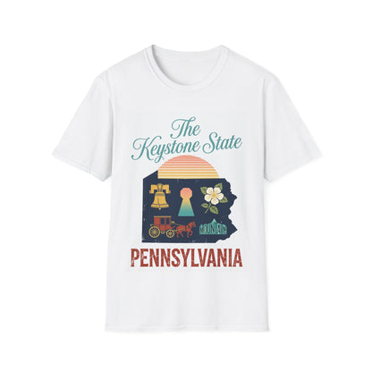 The Keystone State T-Shirt | Pennsylvania State Retro Sunset Design