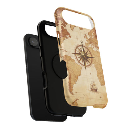 Vintage World Map Compass Phone Case — Nautical Explorer Impact-Resistant Case