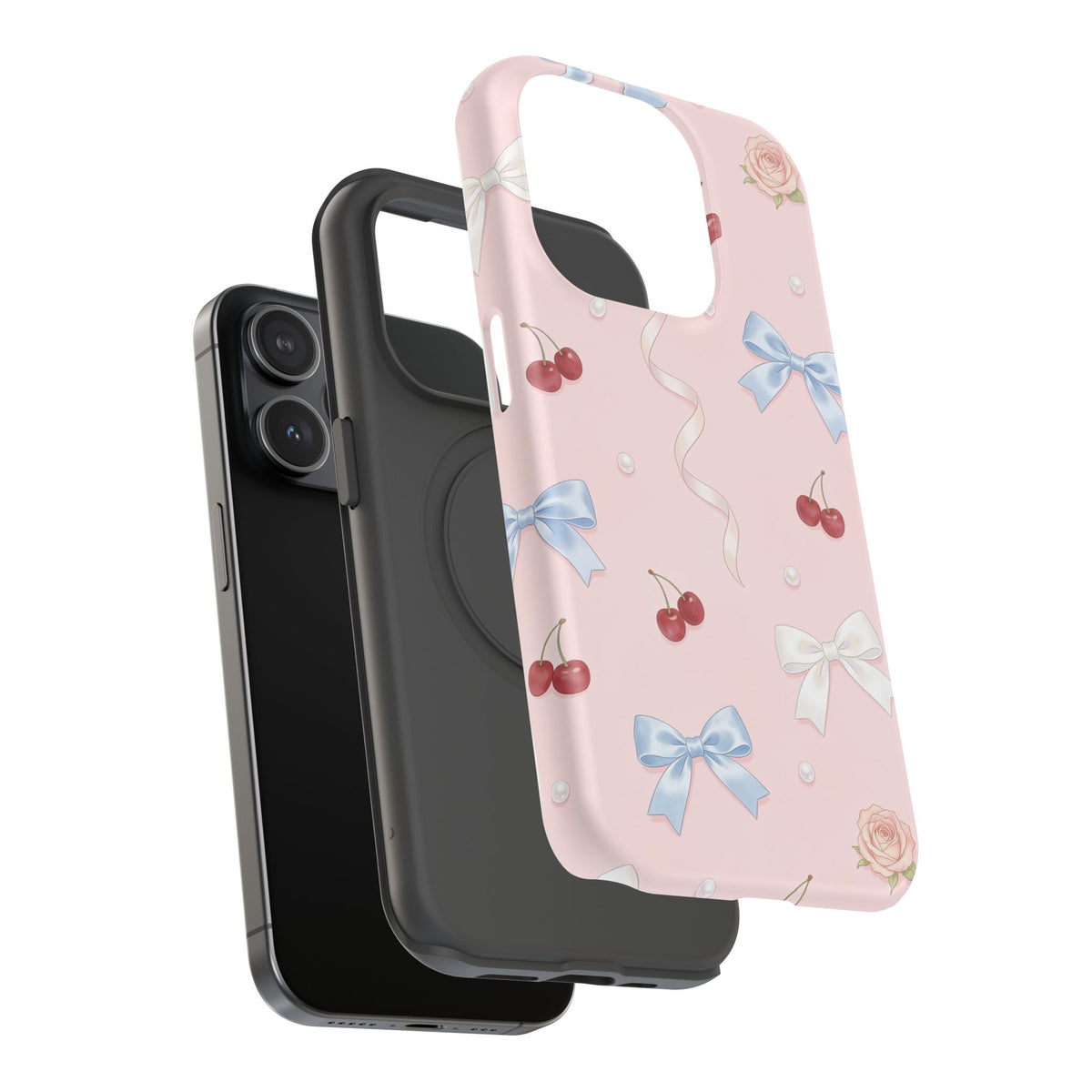 Pink Ribbon & Cherry Impact Phone Case — Cute Floral Bow Protective Case