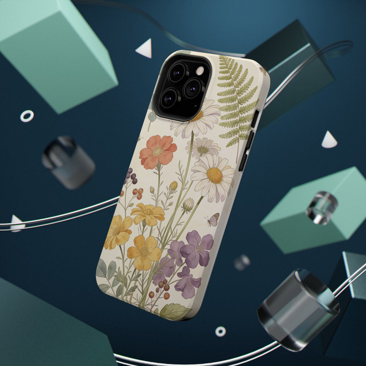 Floral Wildflower Impact-Resistant Phone Case — Daisy & Fern Protective Cover