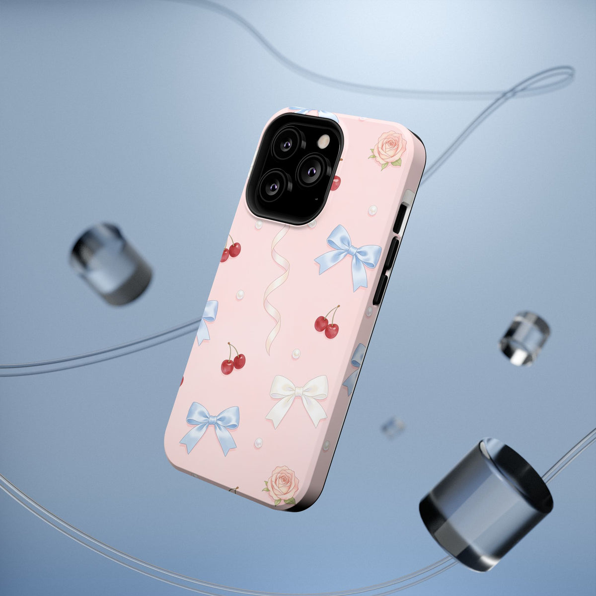 Pink Ribbon & Cherry Impact Phone Case — Cute Floral Bow Protective Case