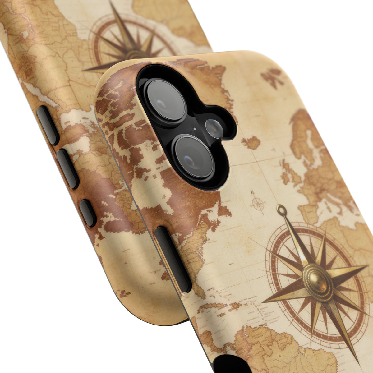 Vintage World Map Compass Phone Case — Nautical Explorer Impact-Resistant Case