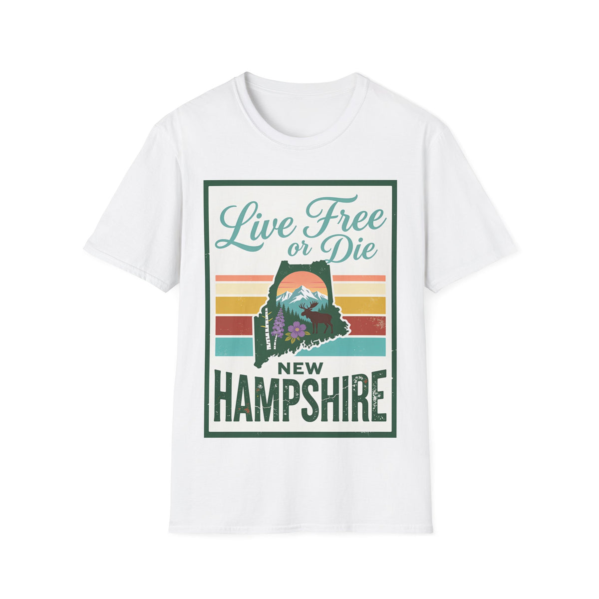 Live Free or Die New Hampshire T-Shirt | Vintage Mountain Sunset
