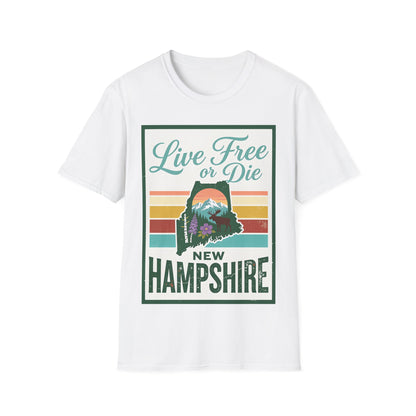 Live Free or Die New Hampshire T-Shirt | Vintage Mountain Sunset