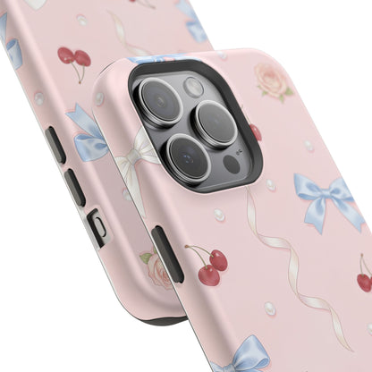 Pink Ribbon & Cherry Impact Phone Case — Cute Floral Bow Protective Case