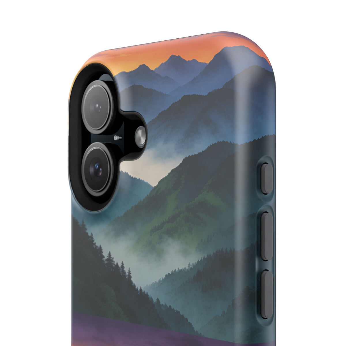 Mountain Mist Sunset Phone Case — Impact-Resistant Protective Cover