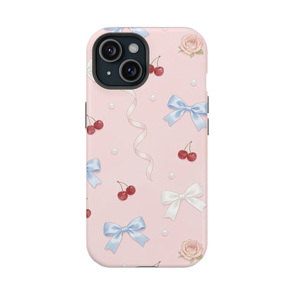Pink Ribbon & Cherry Impact Phone Case — Cute Floral Bow Protective Case