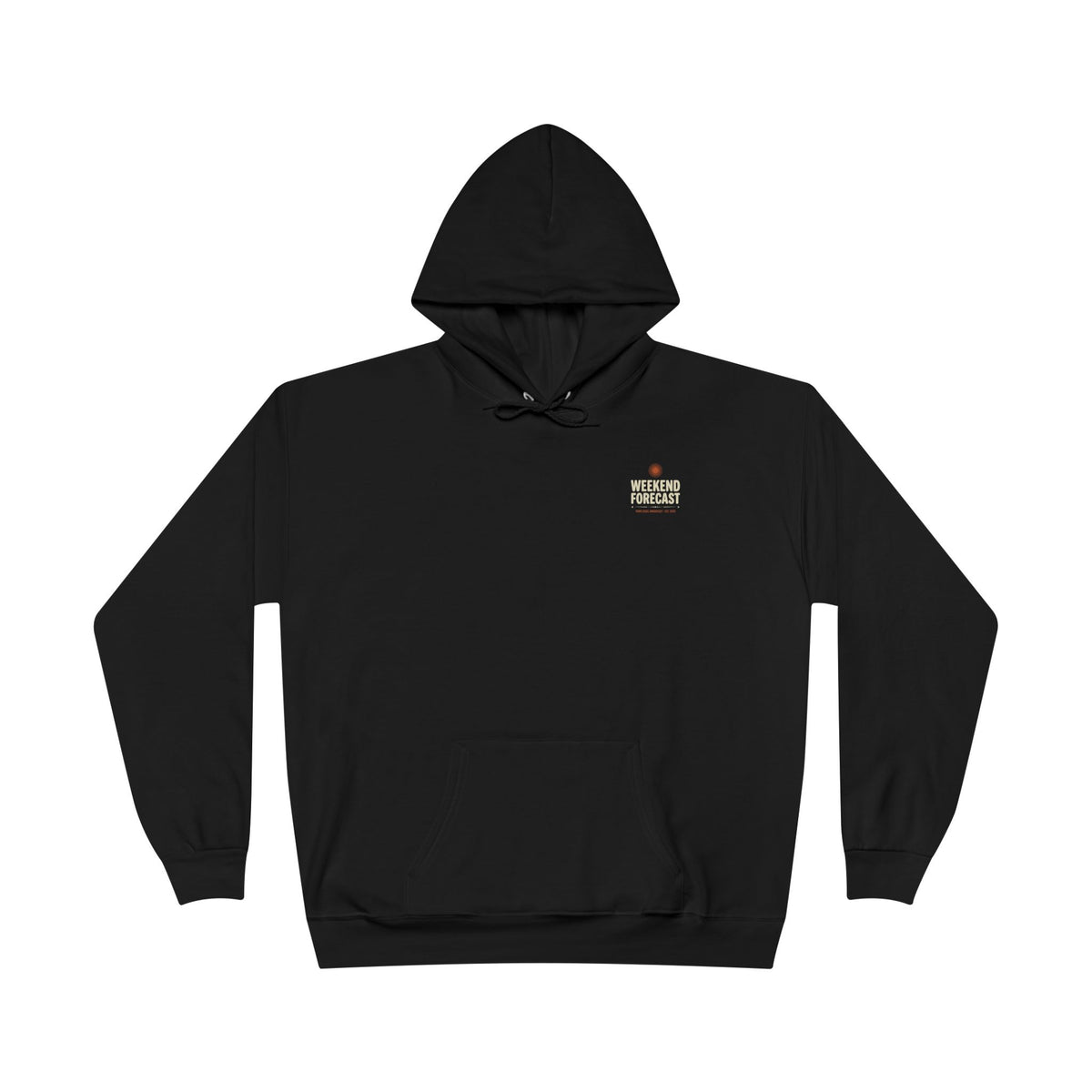 Campfire Hoodie — Retro 70s Bonfire Print, "Gather After Dark", Weekend Forecast Camping Gift Black Pullover
