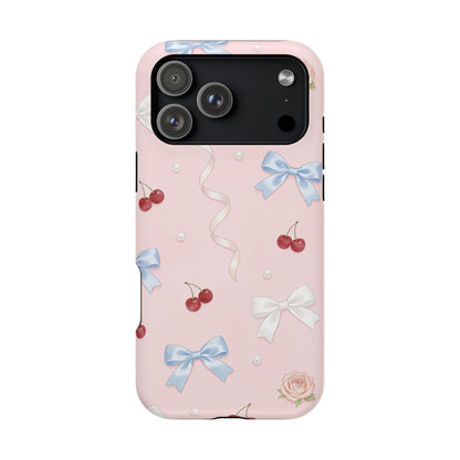 Pink Ribbon & Cherry Impact Phone Case — Cute Floral Bow Protective Case