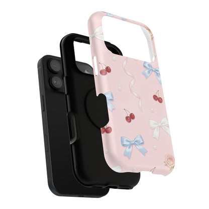 Pink Ribbon & Cherry Impact Phone Case — Cute Floral Bow Protective Case