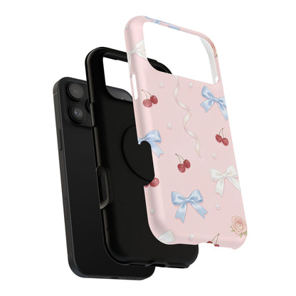Pink Ribbon & Cherry Impact Phone Case — Cute Floral Bow Protective Case