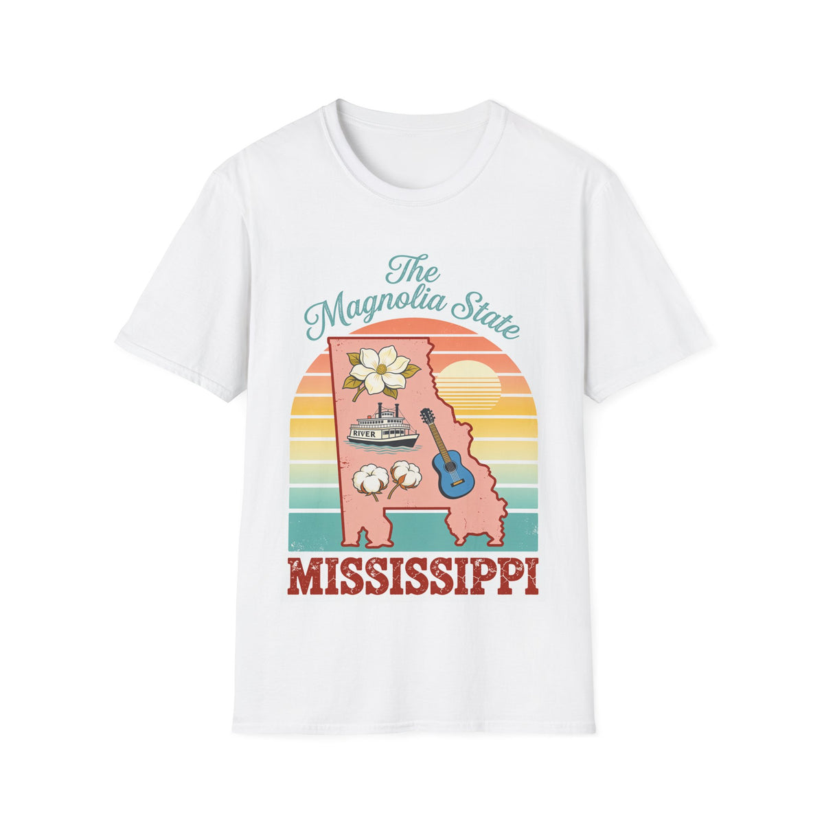 The Magnolia State Mississippi T-Shirt | Retro Sunset State Map