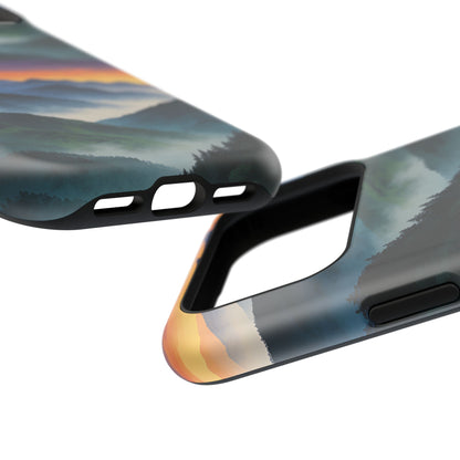 Mountain Mist Sunset Phone Case — Impact-Resistant Protective Cover
