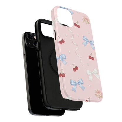Pink Ribbon & Cherry Impact Phone Case — Cute Floral Bow Protective Case