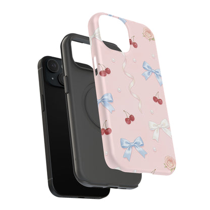Pink Ribbon & Cherry Impact Phone Case — Cute Floral Bow Protective Case