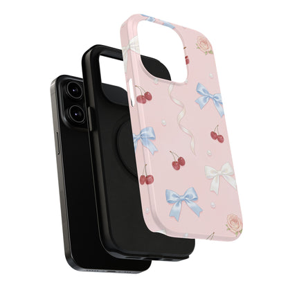 Pink Ribbon & Cherry Impact Phone Case — Cute Floral Bow Protective Case