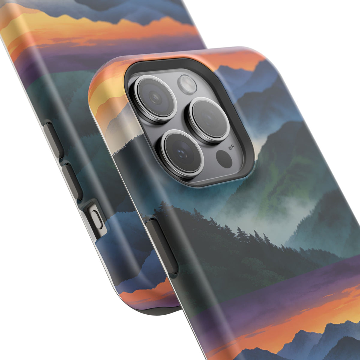 Mountain Mist Sunset Phone Case — Impact-Resistant Protective Cover