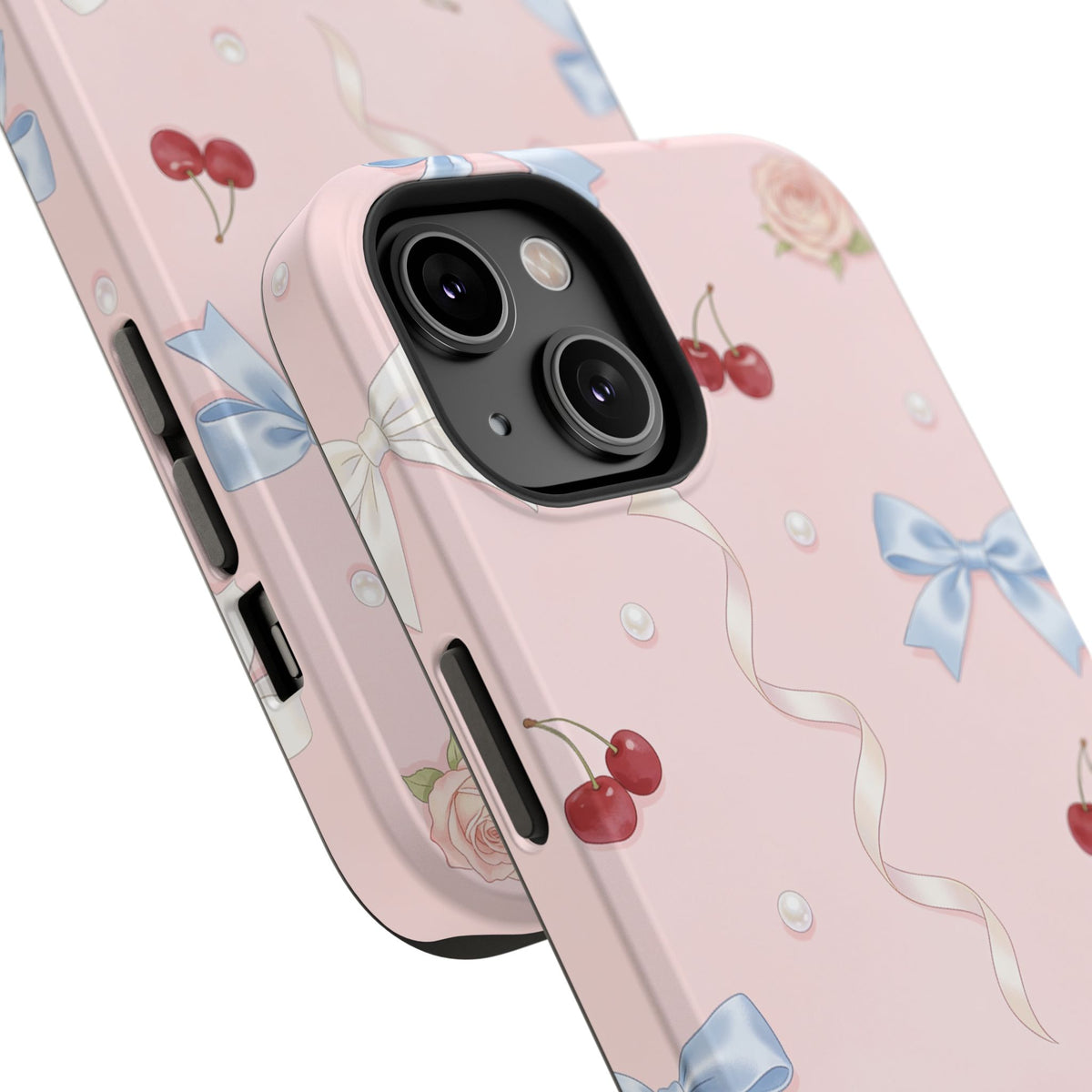 Pink Ribbon & Cherry Impact Phone Case — Cute Floral Bow Protective Case