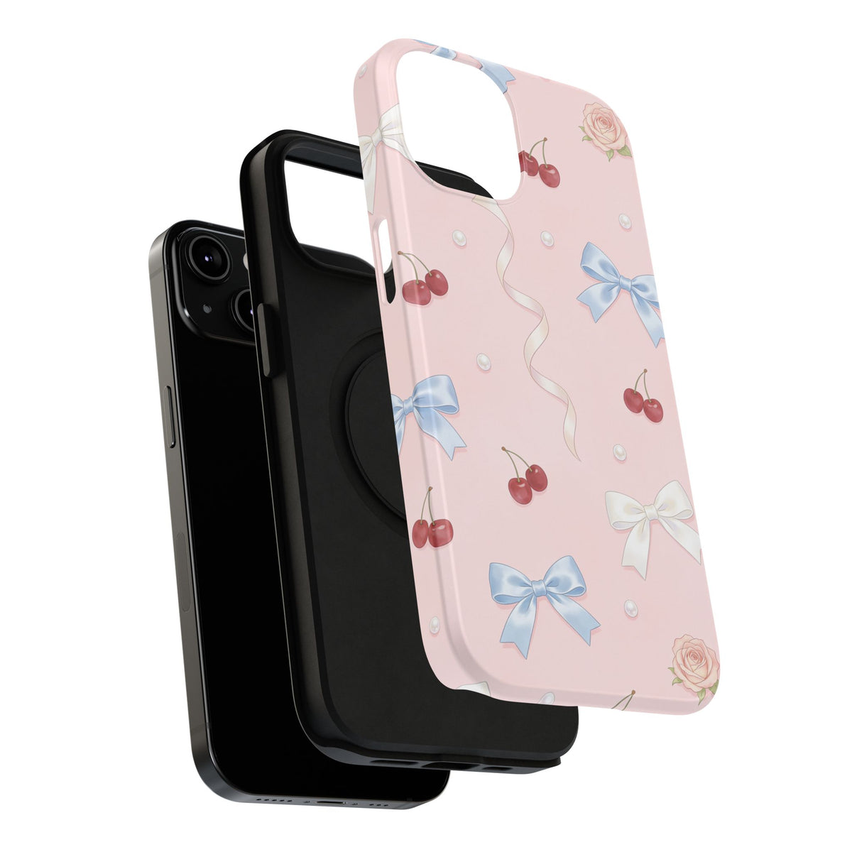 Pink Ribbon & Cherry Impact Phone Case — Cute Floral Bow Protective Case