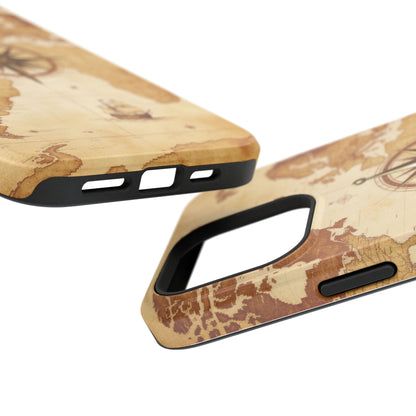 Vintage World Map Compass Phone Case — Nautical Explorer Impact-Resistant Case