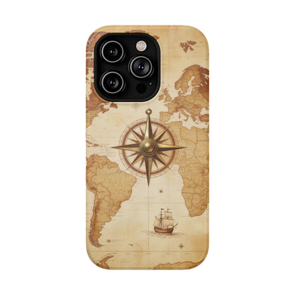 Vintage World Map Compass Phone Case — Nautical Explorer Impact-Resistant Case