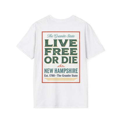 Live Free or Die New Hampshire T-Shirt | Vintage Mountain Sunset