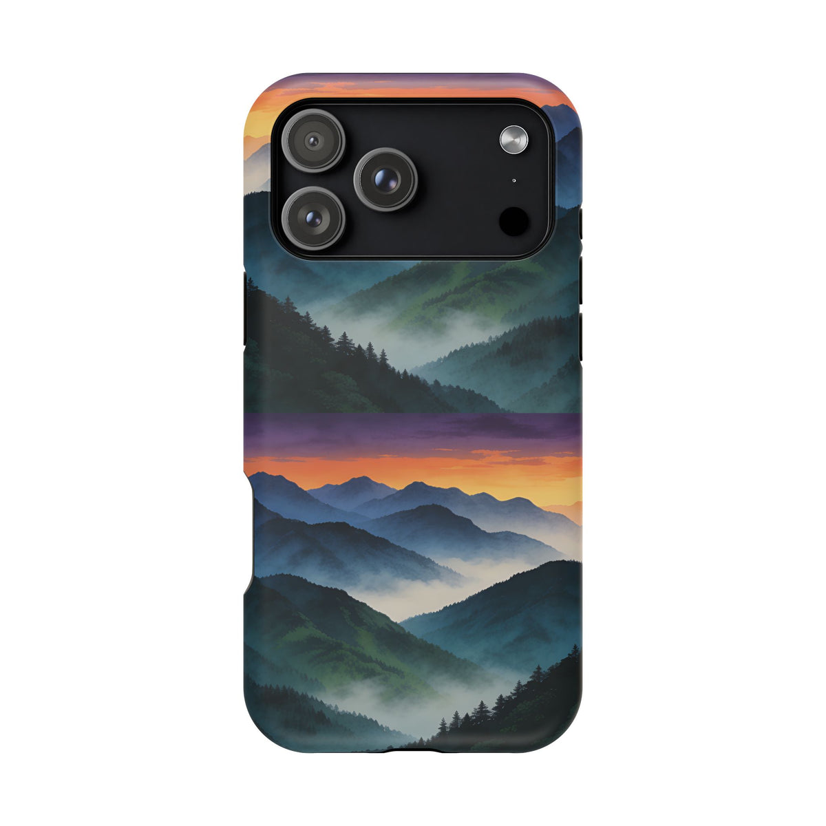 Mountain Mist Sunset Phone Case — Impact-Resistant Protective Cover