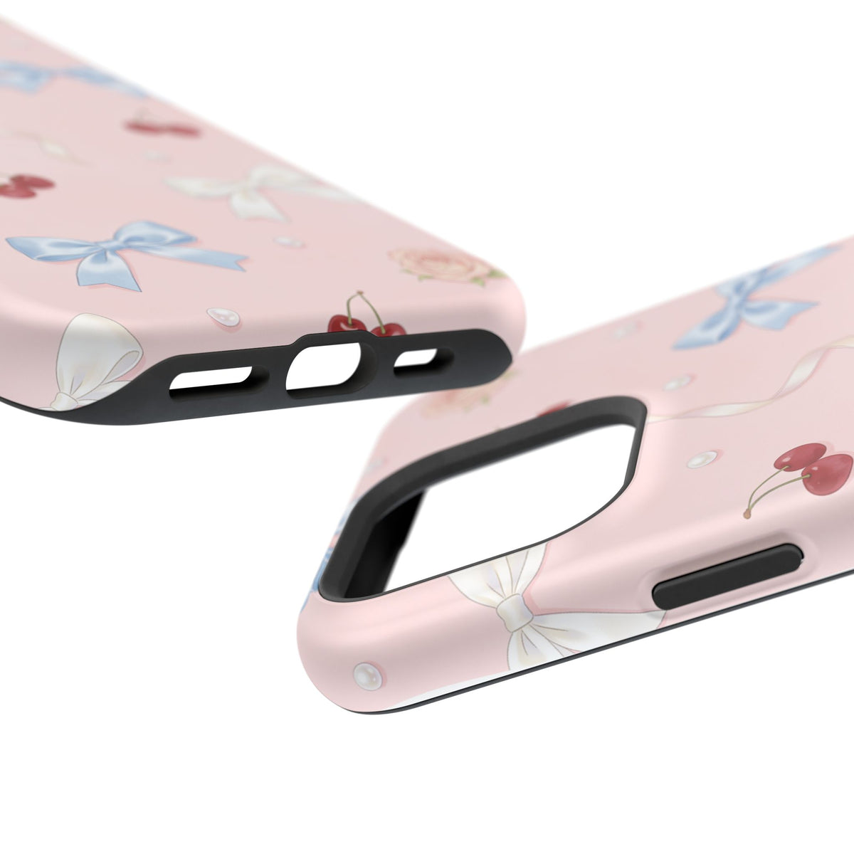 Pink Ribbon & Cherry Impact Phone Case — Cute Floral Bow Protective Case