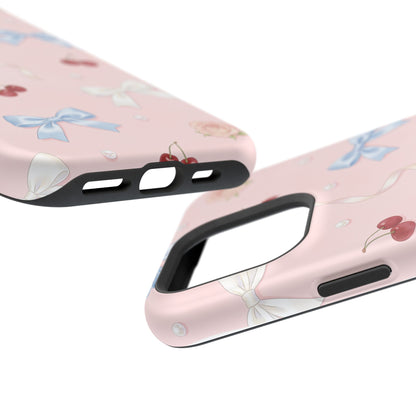 Pink Ribbon & Cherry Impact Phone Case — Cute Floral Bow Protective Case