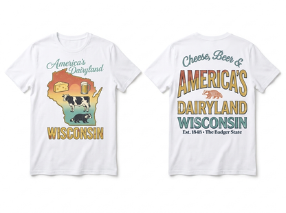 Wisconsin America's Dairyland front + back flat lay mockup