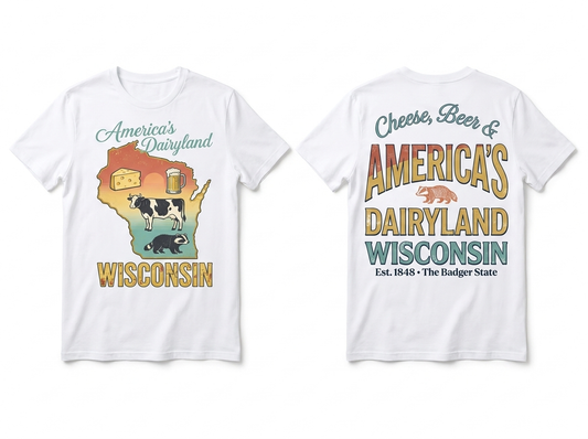 Wisconsin America's Dairyland front + back flat lay mockup