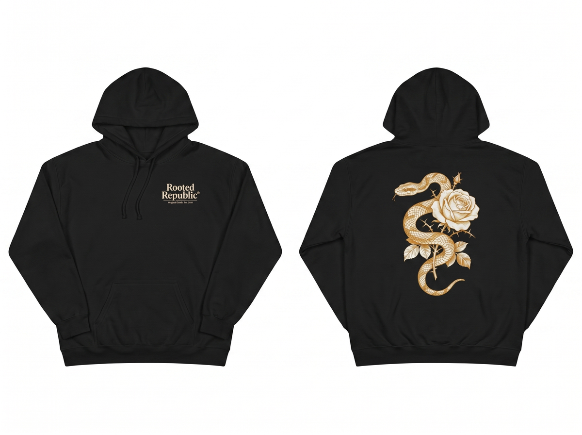 Snake & Rose hoodie flat lay mockup