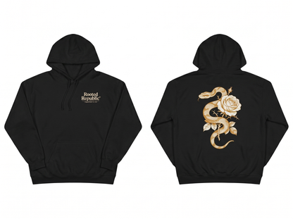 Snake & Rose hoodie flat lay mockup