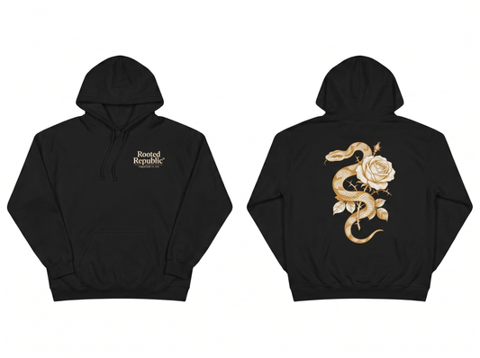 Snake & Rose hoodie flat lay mockup