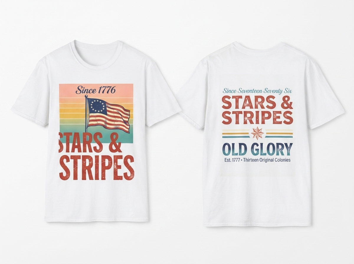 Since 1776 Stars & Stripes tee - front and back flat lay mockup