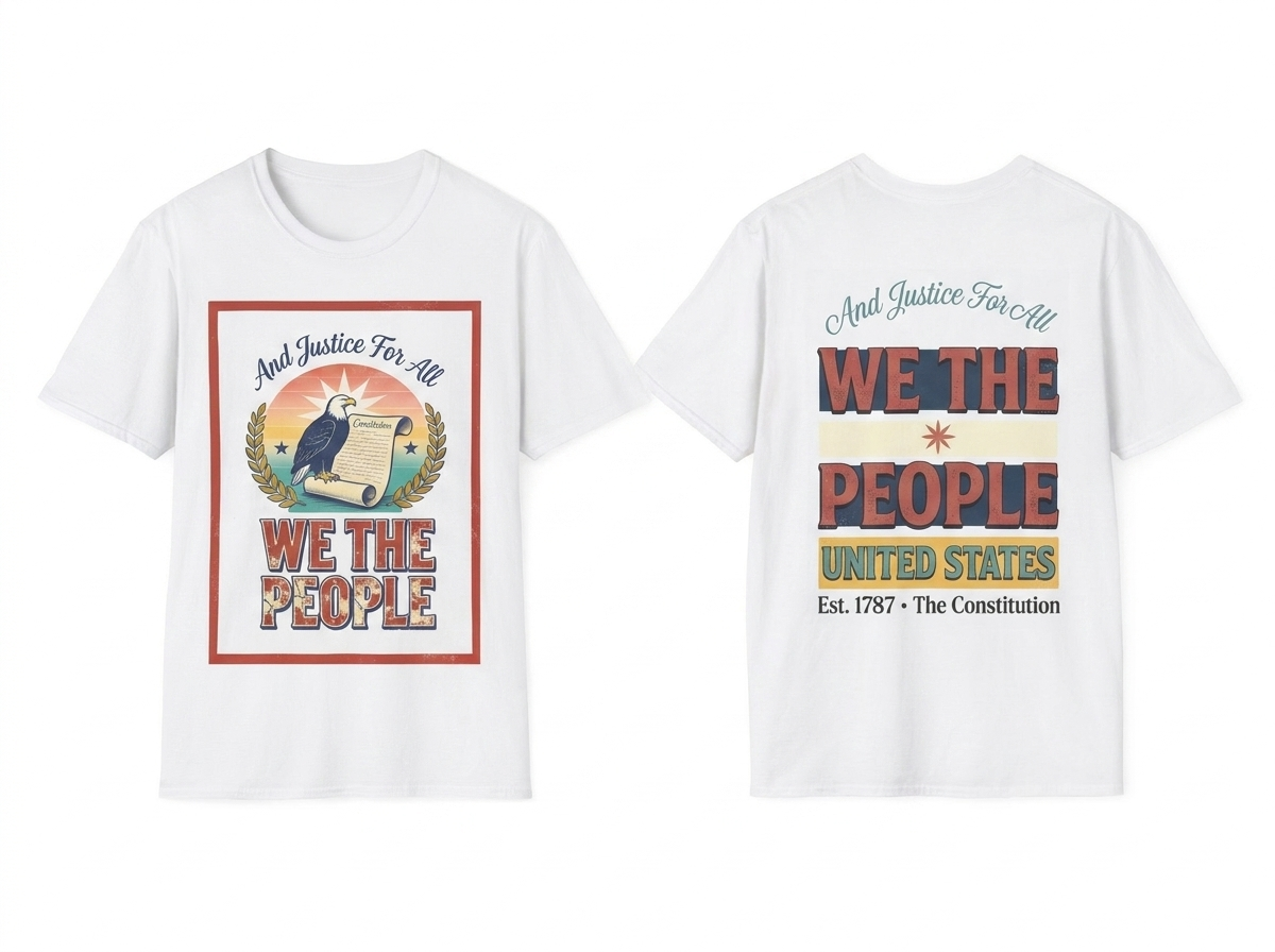 We The People tee - front and back flat lay mockup