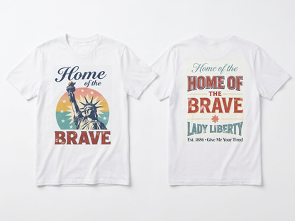 Home of the Brave tee - front and back flat lay mockup
