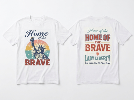 Home of the Brave tee - front and back flat lay mockup